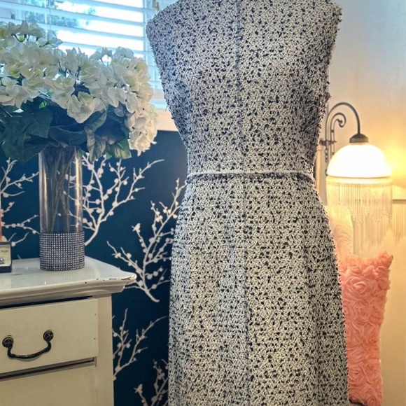 STUNNING, REBECCA TAYLOR, white with blue and grey tweed dress 👗 in size 16 - Picture 5 of 10